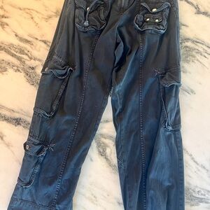 Women’s Free People Navy Cargo Pants S Drawstring Waist Utility Wide Leg